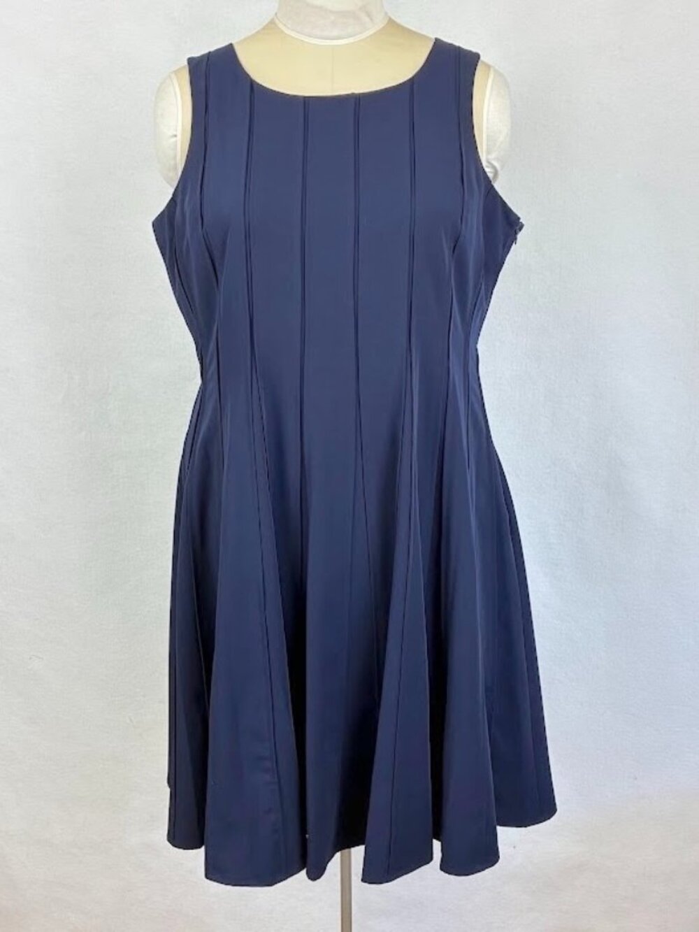 Calvin Klein Sleeveless Fit & Flare Dress Pintuck Pleats Retro Classic Prep 14